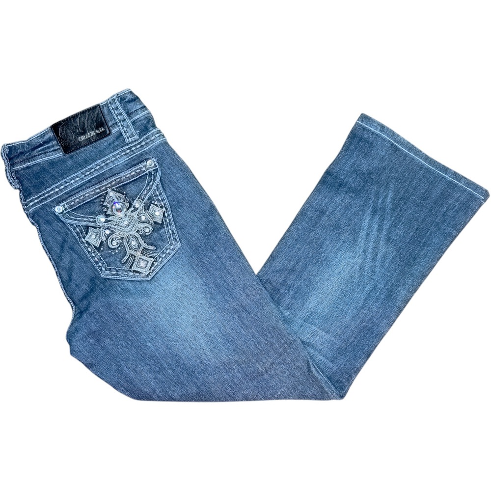 GRACE in LA Women's Size 30 Easy Fit Bootcut Cross Embellished Jeans 27" Inseam - Picture 1 of 16